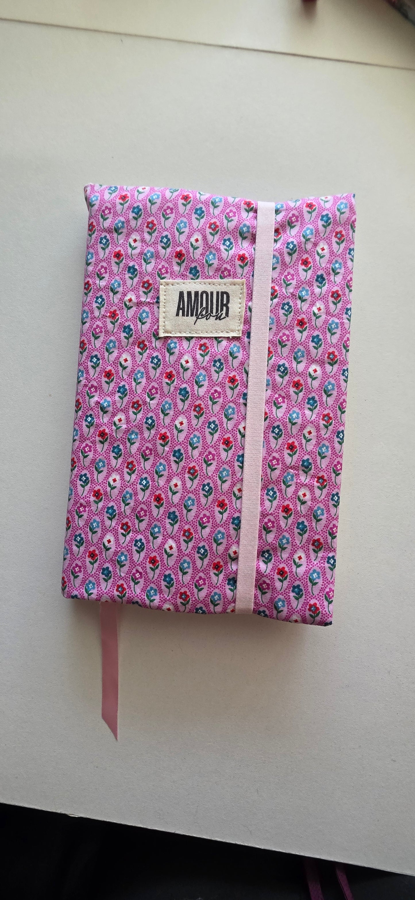 Couvre livre à fleur rose