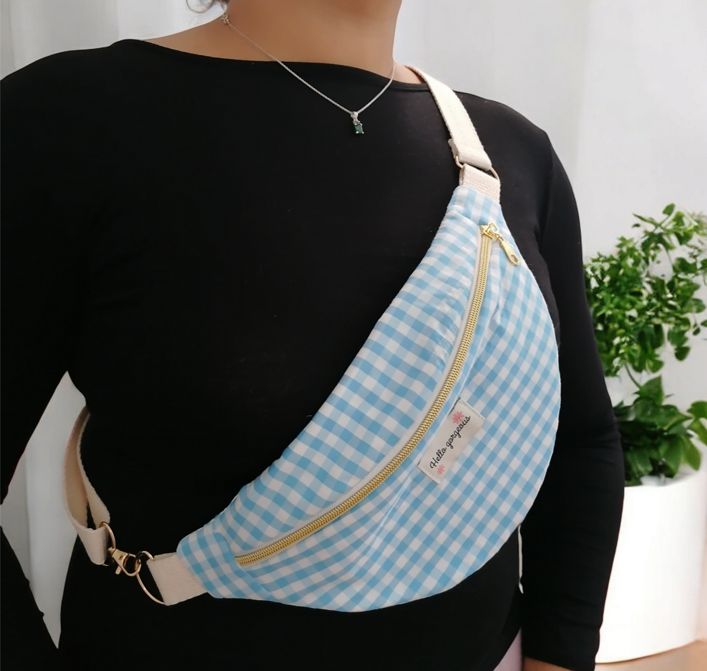 Sac banane vichy bleu