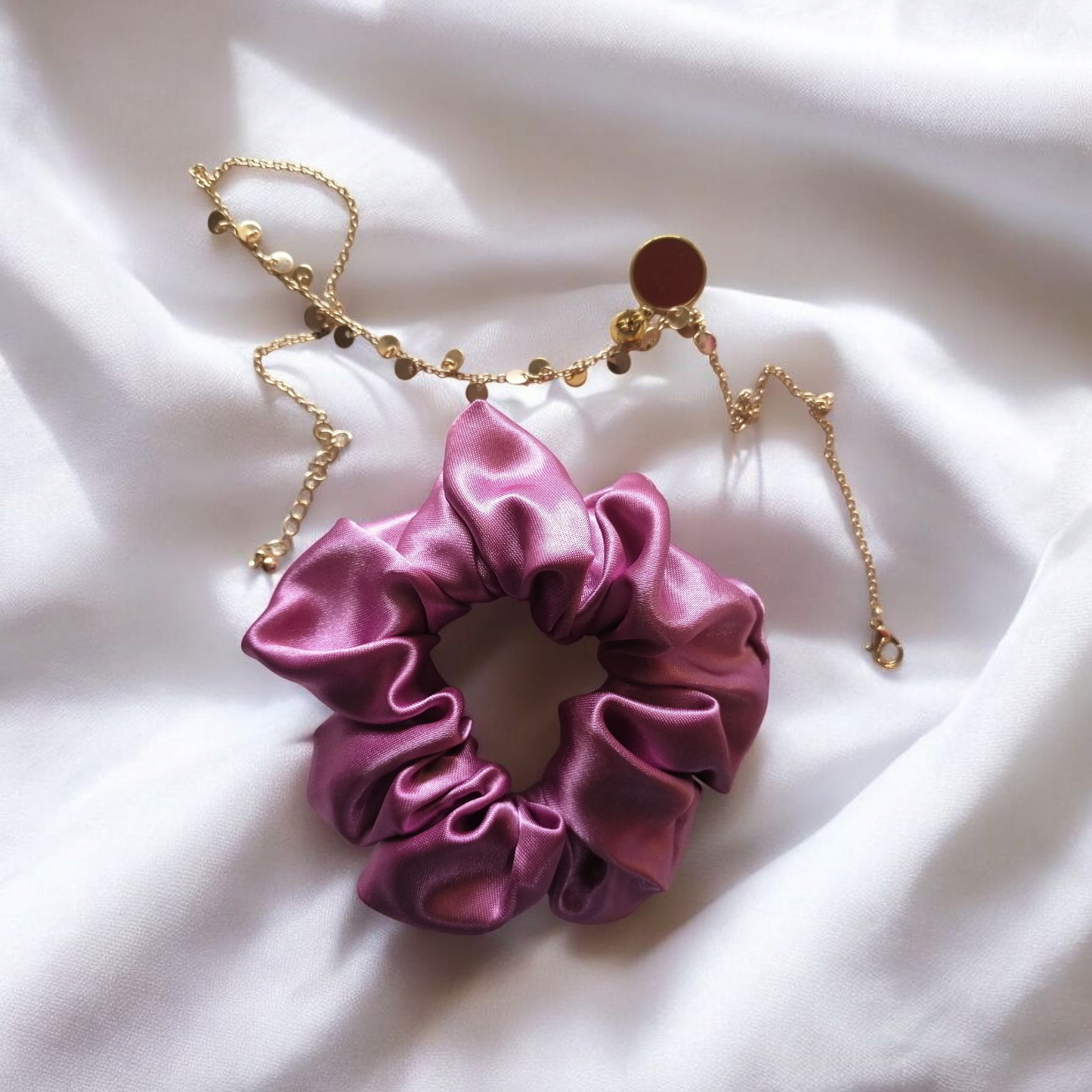 Chouchou satin couleur parme