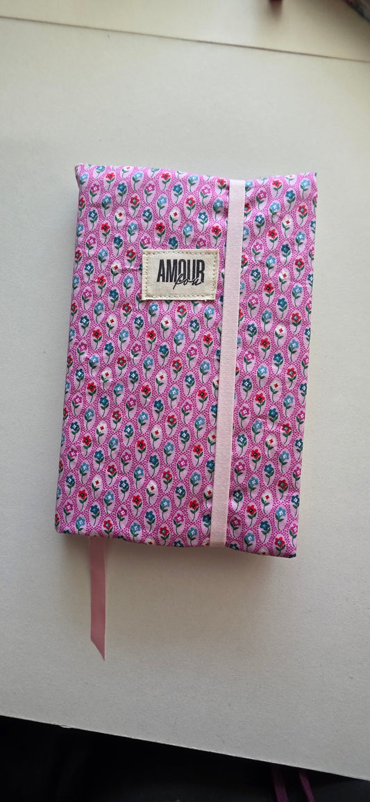 Couvre livre à fleur rose