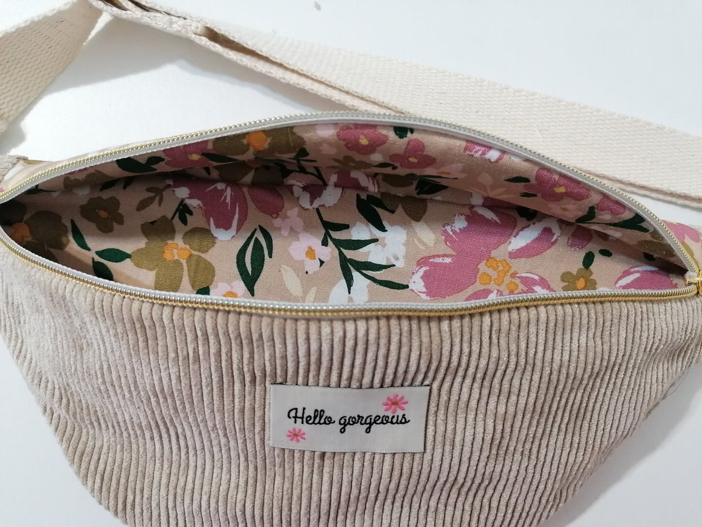 Sac banane velours côtelé rose