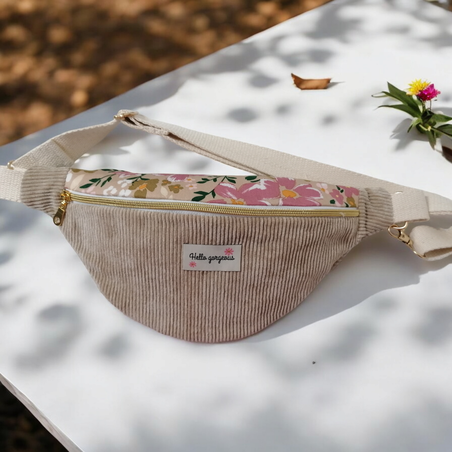 Sac banane velours côtelé rose