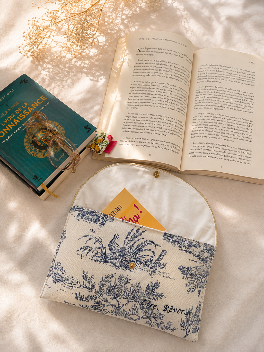 pochette à livre toile de Jouy
